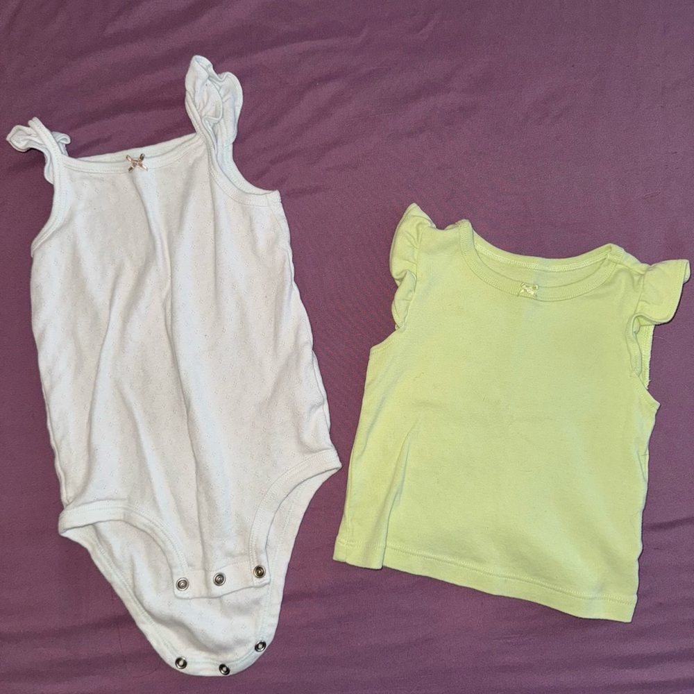 Bundle! Carters White and Light Green Kids Onsie and T-shirt!